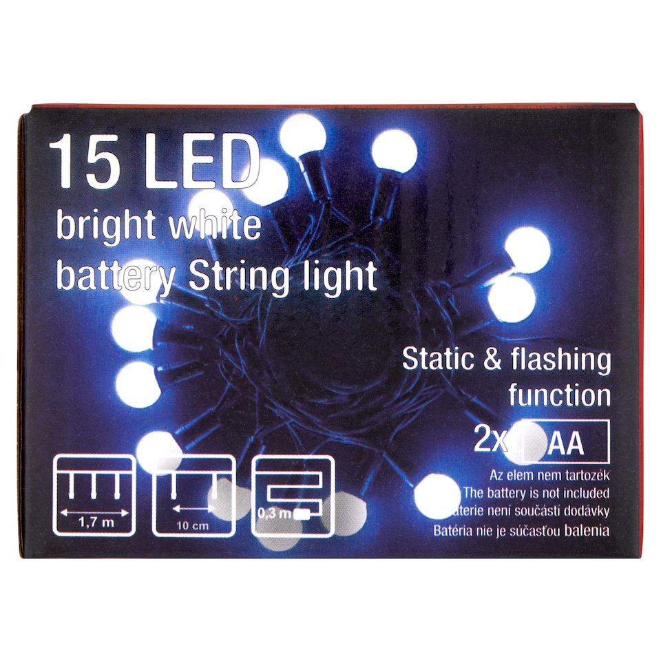 Snow Meister SM269215 15 LED-es hideg fehér elemes fényfüzér  1. kép