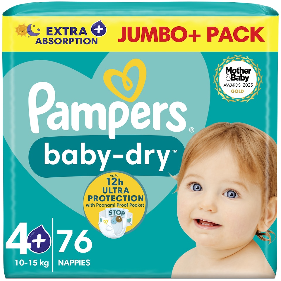 image 1 of Pampers Baby Dry Size 4+ Jumbo+ Pack 76 Nappies