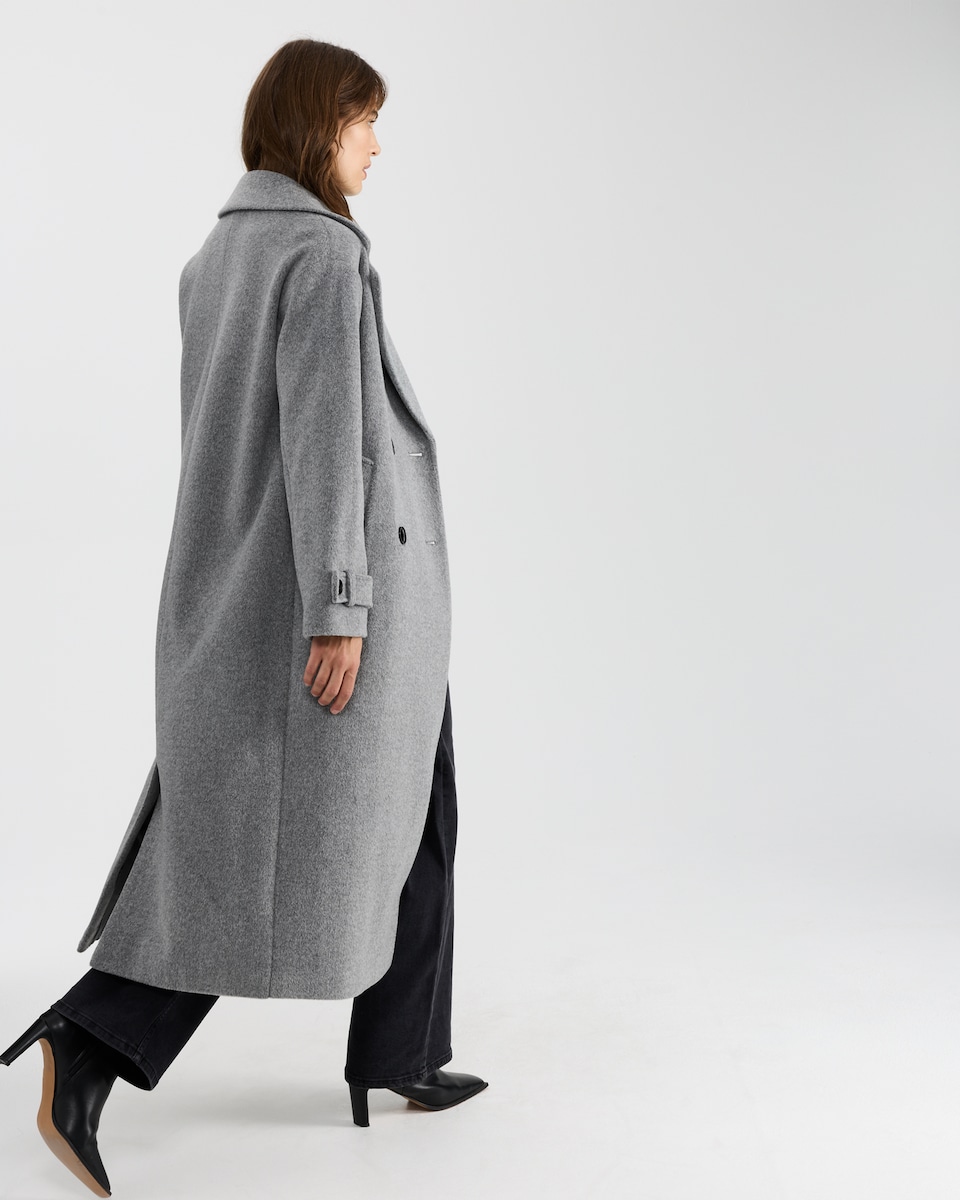 image 1 of F&F Double Breasted Long Coat with Wool in Grey