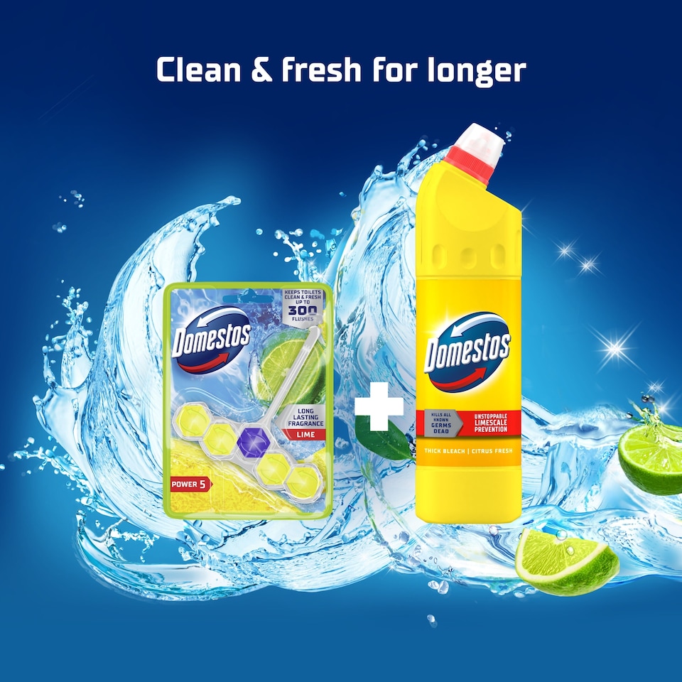 image 1 of Domestos Power 5 Toilet Rim Block Freshener Lime 50g