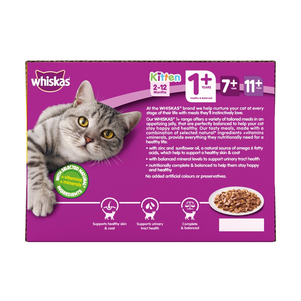 image 1 of Whiskas 1+ Cat Food Pouches Poultry in Jelly 12x100g