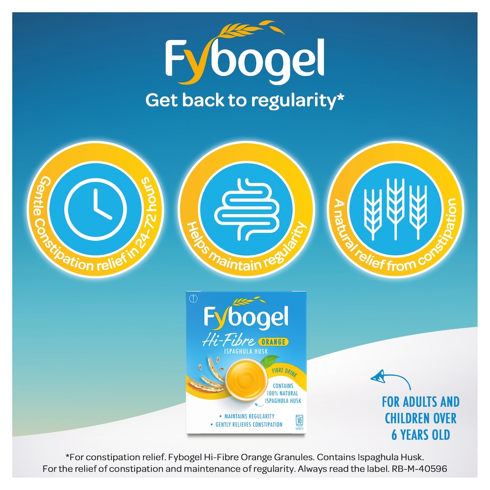 image 1 of Fybogel Hi-Fibre Orange Constipation Relief Sachets - Ispaghula Husk Fibre Drink 10s