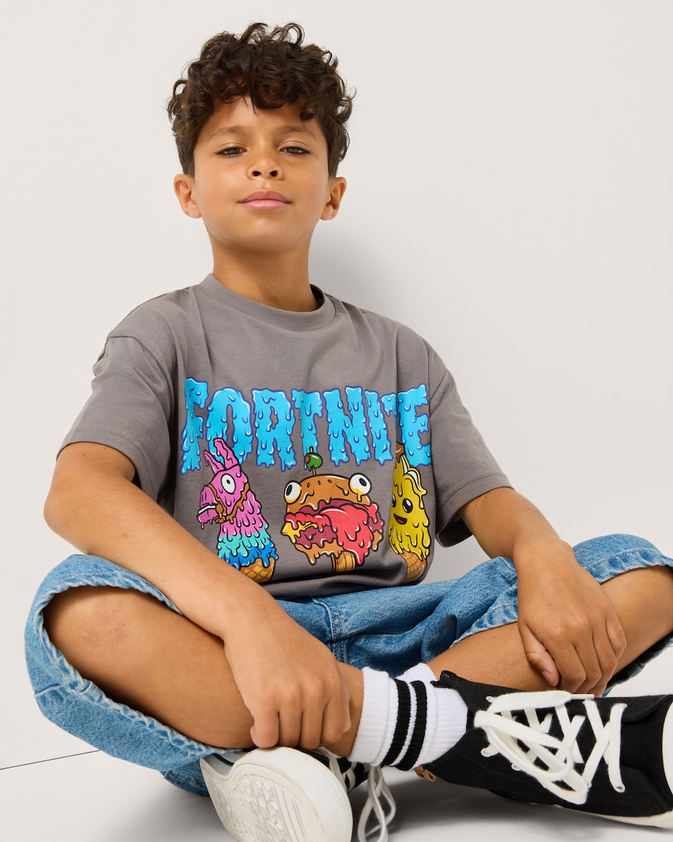image 1 of Fortnite Cotton Rich Oversized Fit T-Shirt in Grey