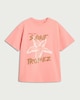 image 4 of F&F Girls Pure Cotton Saint Tropez Slogan T-Shirt in Coral