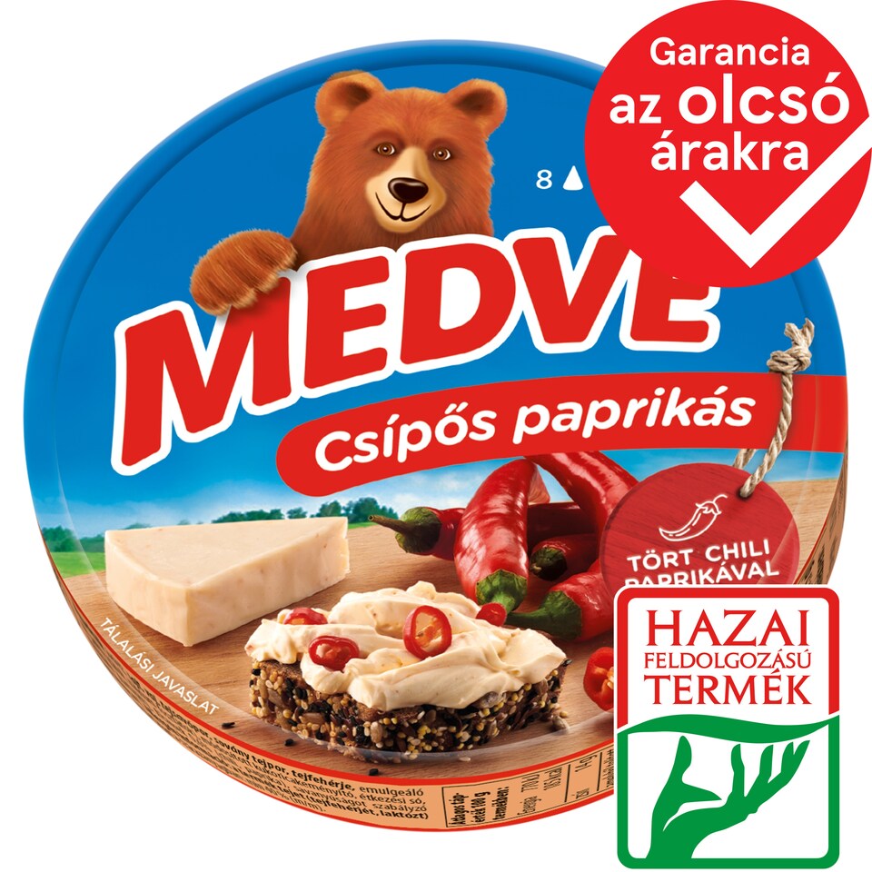 Medve Semi-Fat Processed Cheese Spread with Hot Paprika 8 x 17,5 g (140 g)
