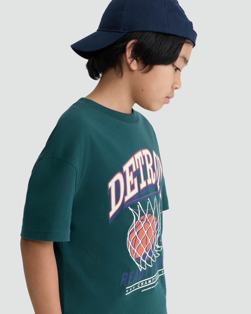 image 1 of F&F Boys Pure Cotton Slogan Short Sleeved T-Shirt in Green