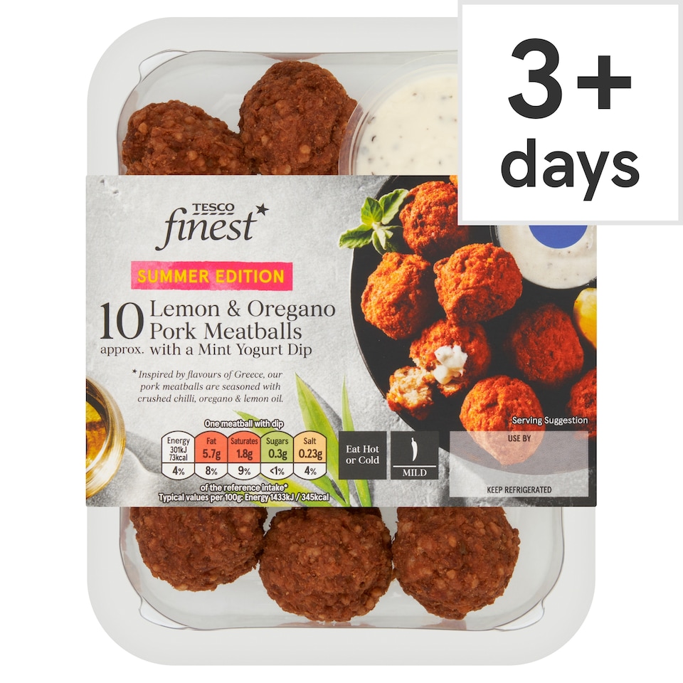 Tesco Finest 10 Lemon and Oregano Pork Meatballs 210g