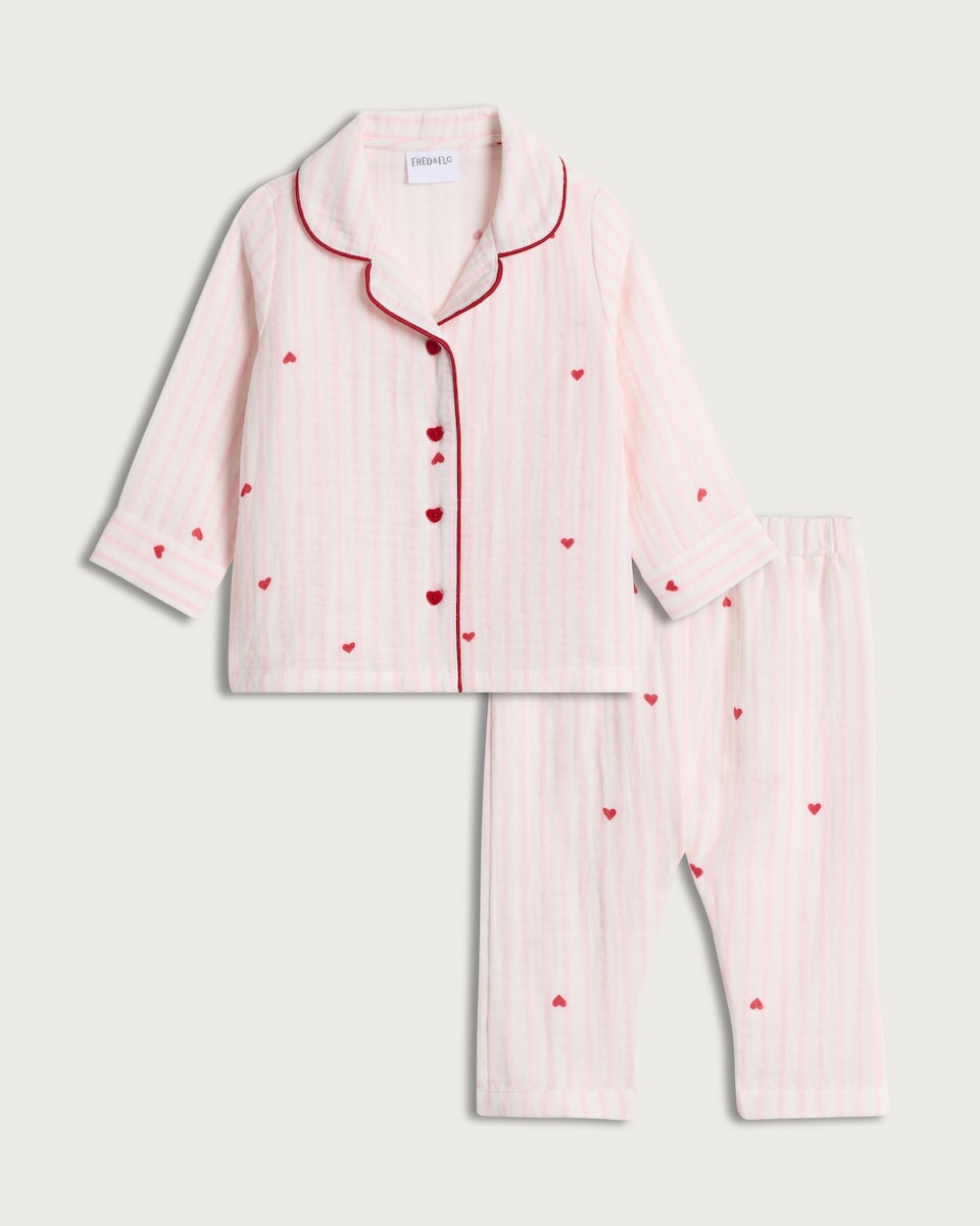 image 1 of F&F Baby 2-Piece Pure Cotton Heart Print Pyjama Set in Pink