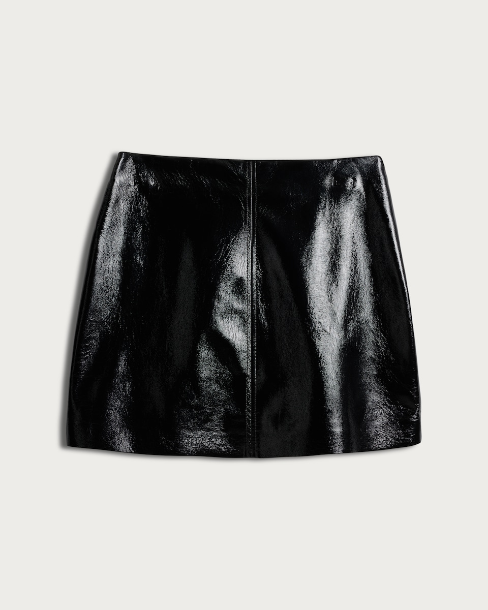 image 1 of F&F Faux Leather High Shine Mini Skirt in Black