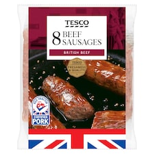 Tesco British Beef Sausages 8 Pack 454G