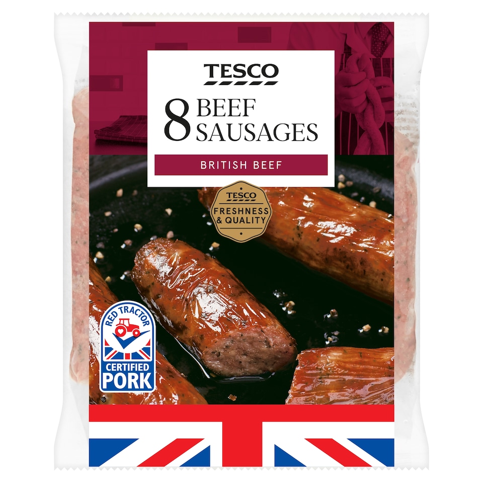 Tesco British Beef Sausages 8 Pack 454G
