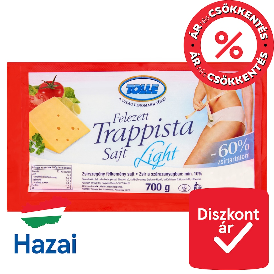 Tolle Light zsírszegény félkemény felezett trappista sajt 700 g  1. kép