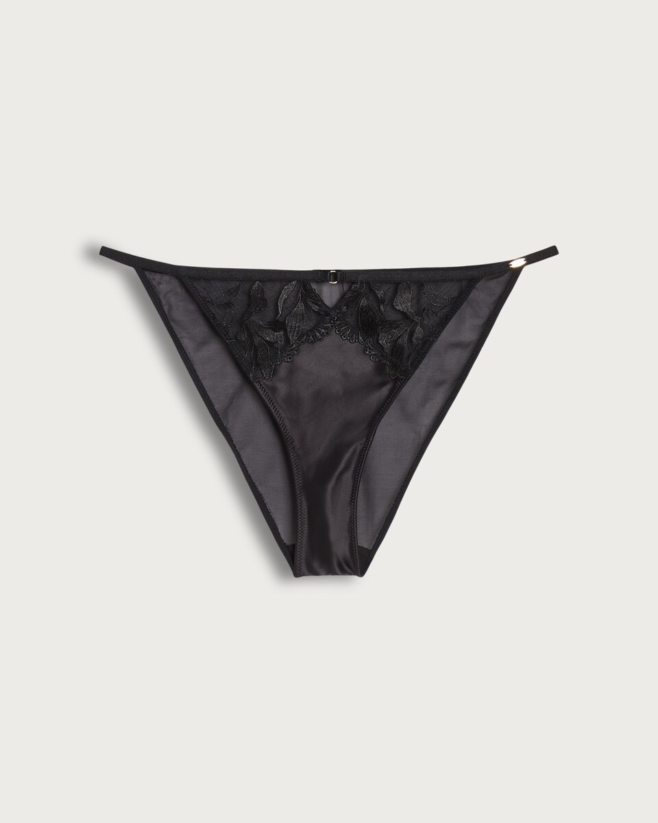 F&F Floral Lace Detail Tanga Knicker in Black