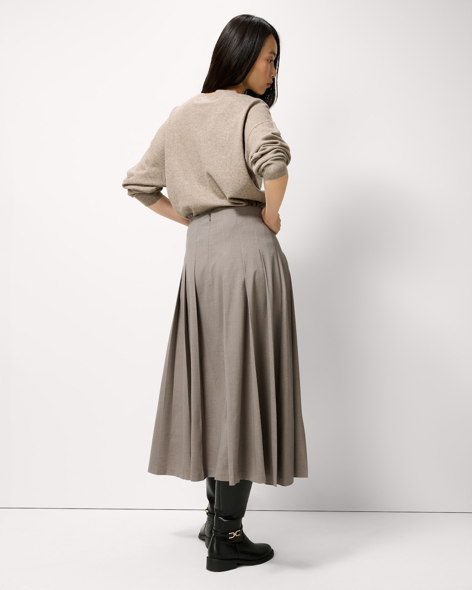 image 1 of F&F Pleated Buckle Midi Skirt in Grey