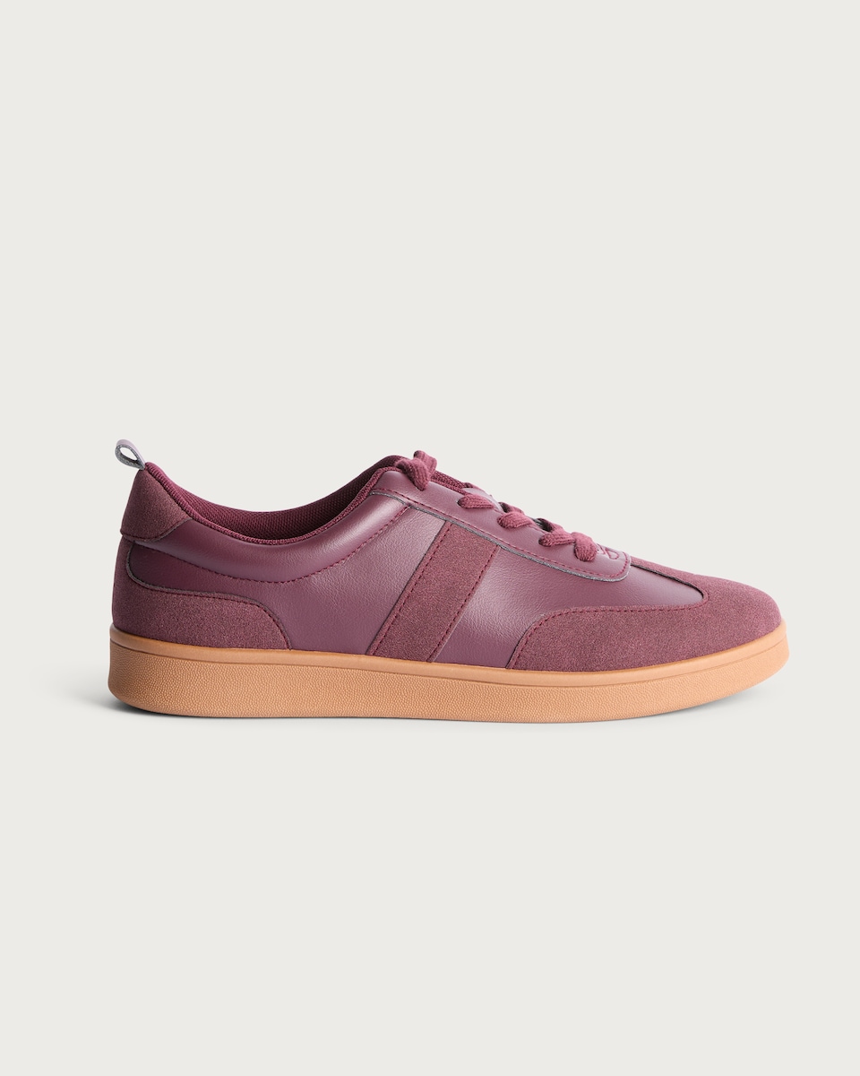 image 1 of F&F Panelled Lace Up Trainers in Burgundy
