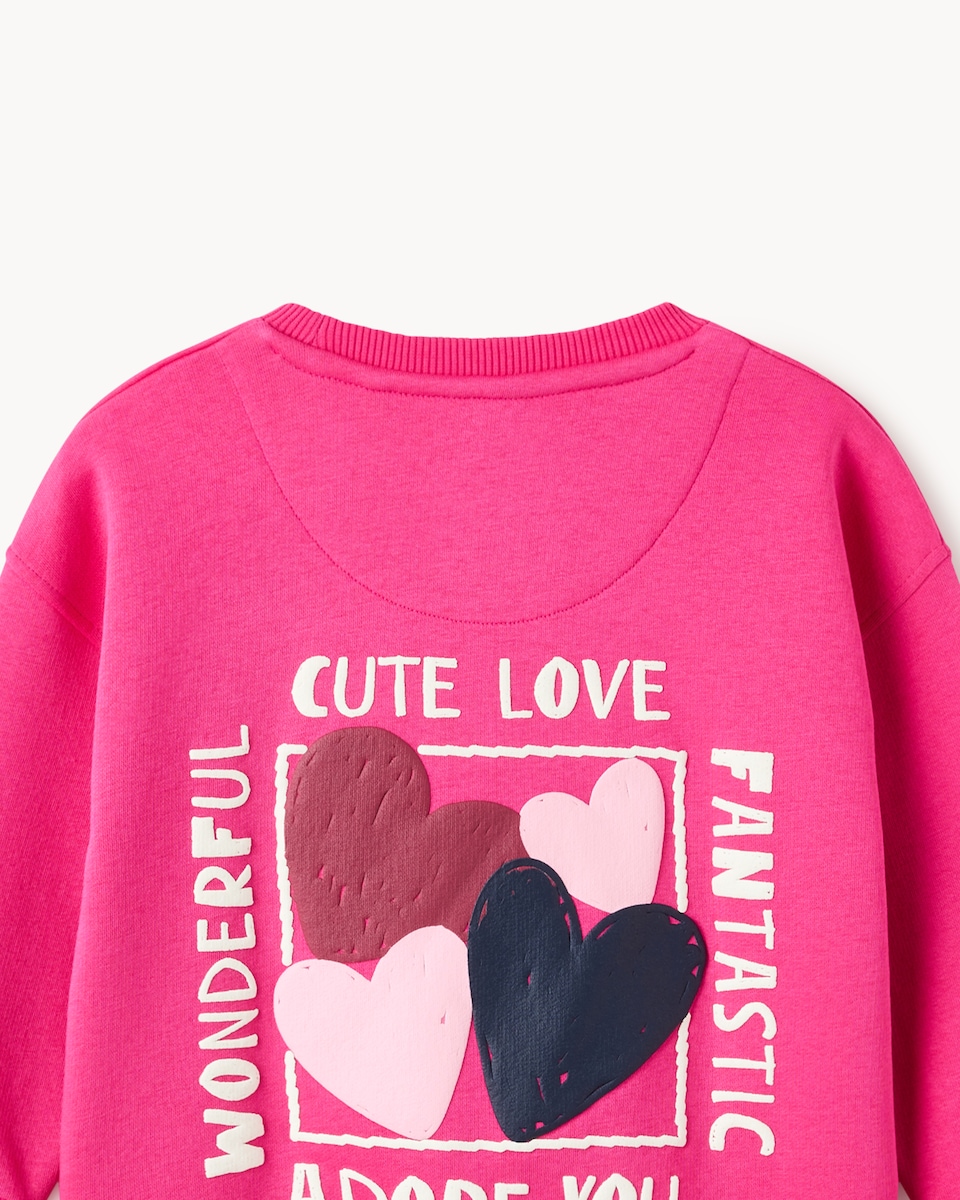 image 1 of F&F Girls Cotton Rich Heart Sweatshirt in Pink