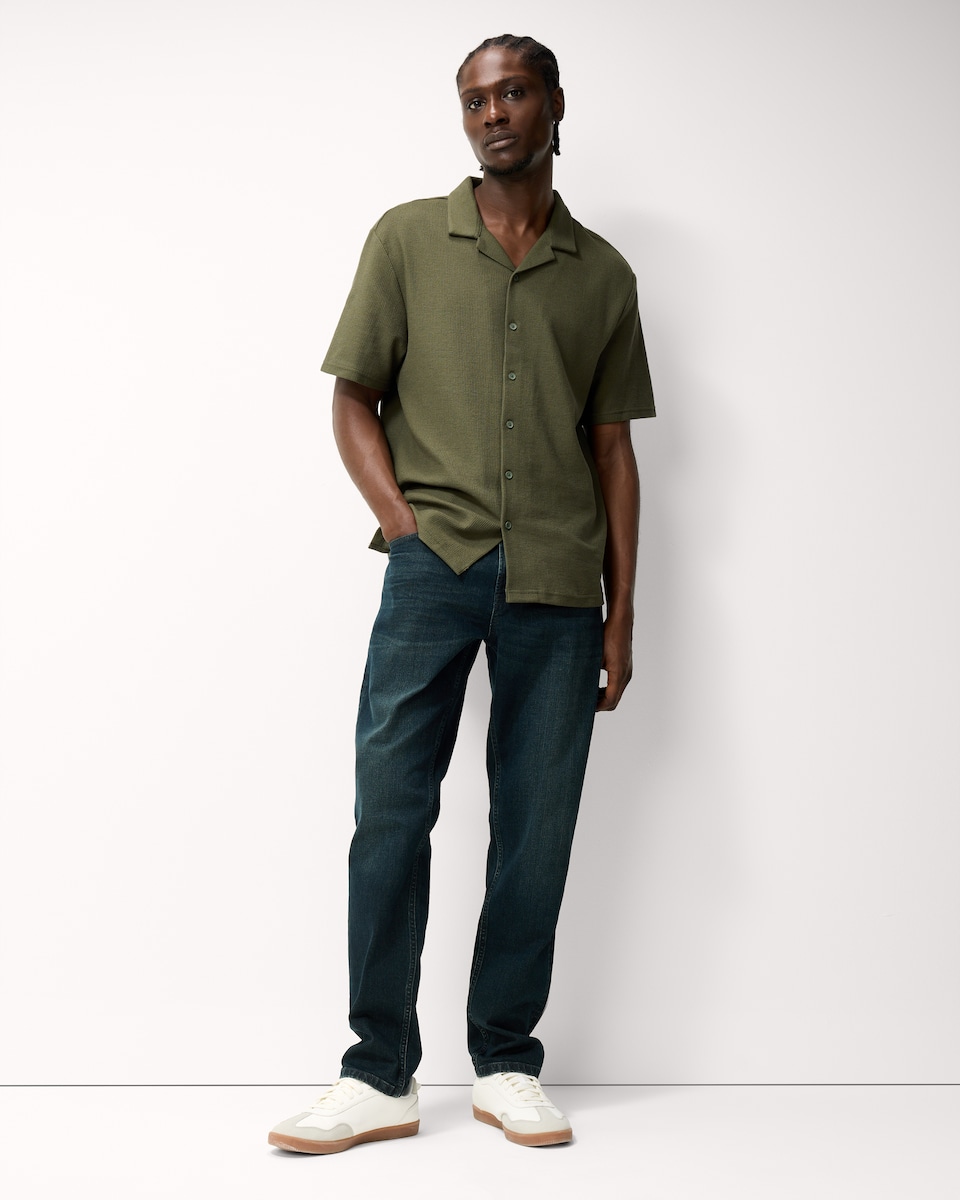 image 1 of F&F Textured Short Sleeved Collared Shirt in Khaki