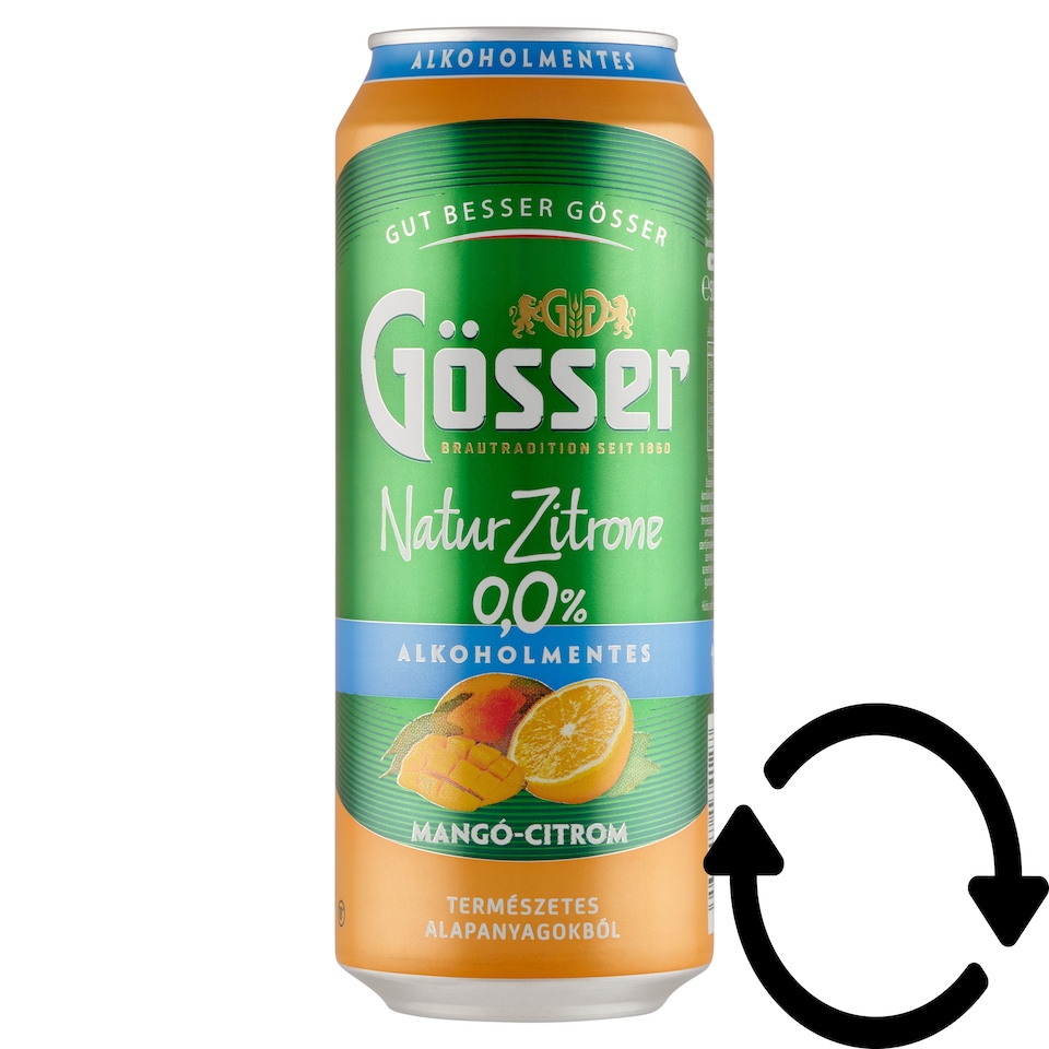 Gösser Natur Zitrone mangó-citrom ízű alkoholmentes sörital 0,0% 500 ml