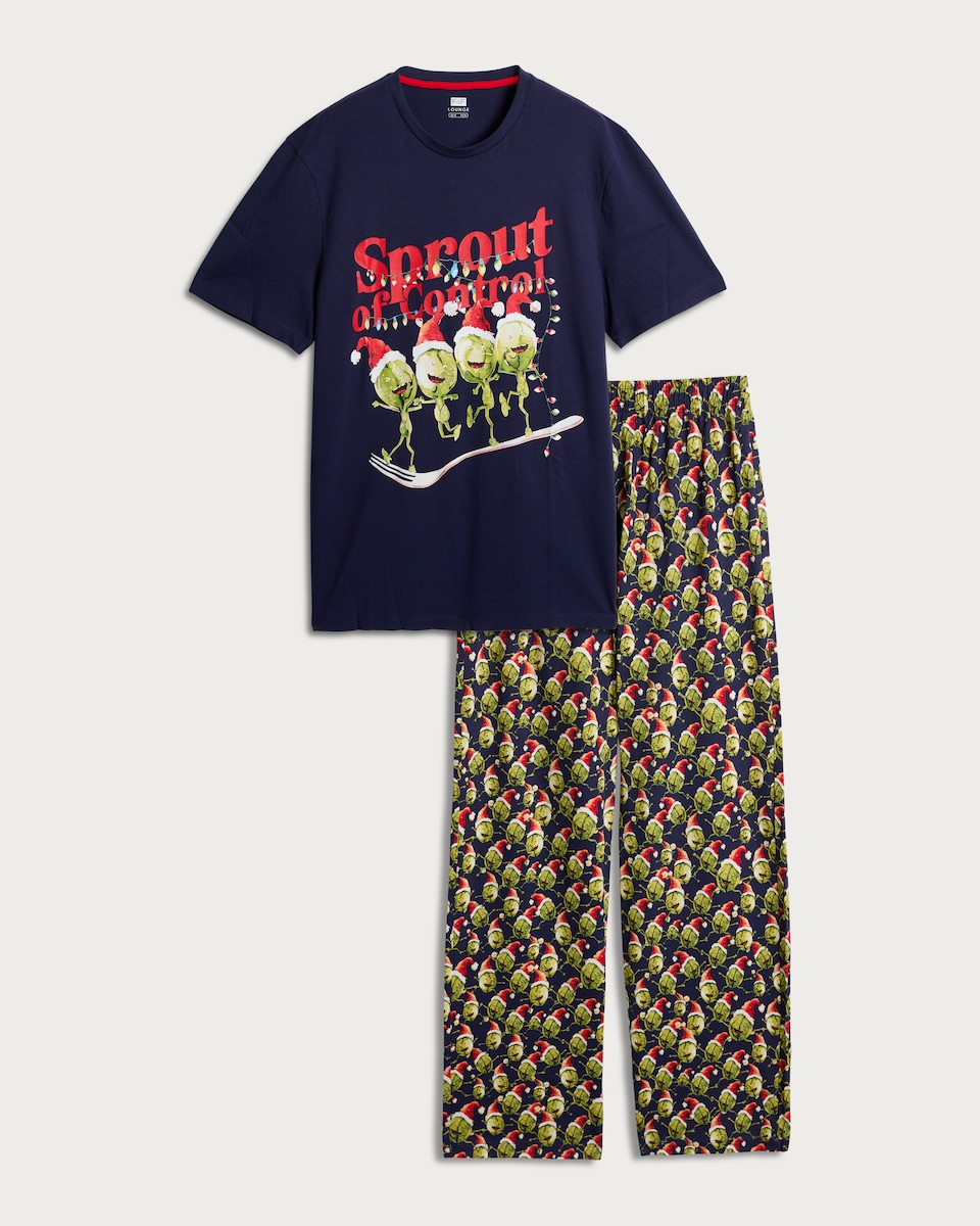 image 1 of F&F Pure Cotton Sprout of Control T-Shirt and Trousers Pyjamas in Green