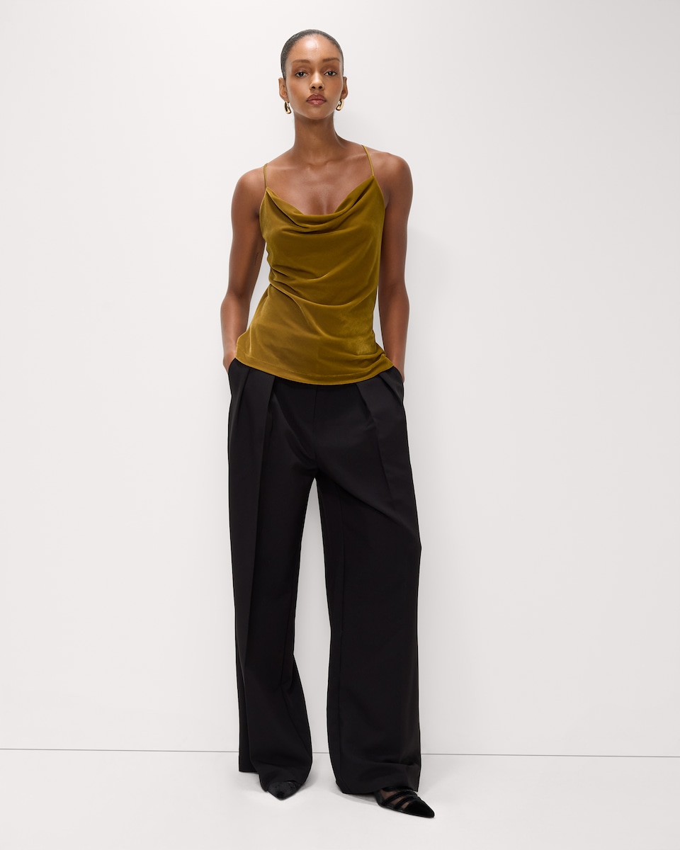 image 1 of F&F Velvet Cowl Neck Cami Top in Gold
