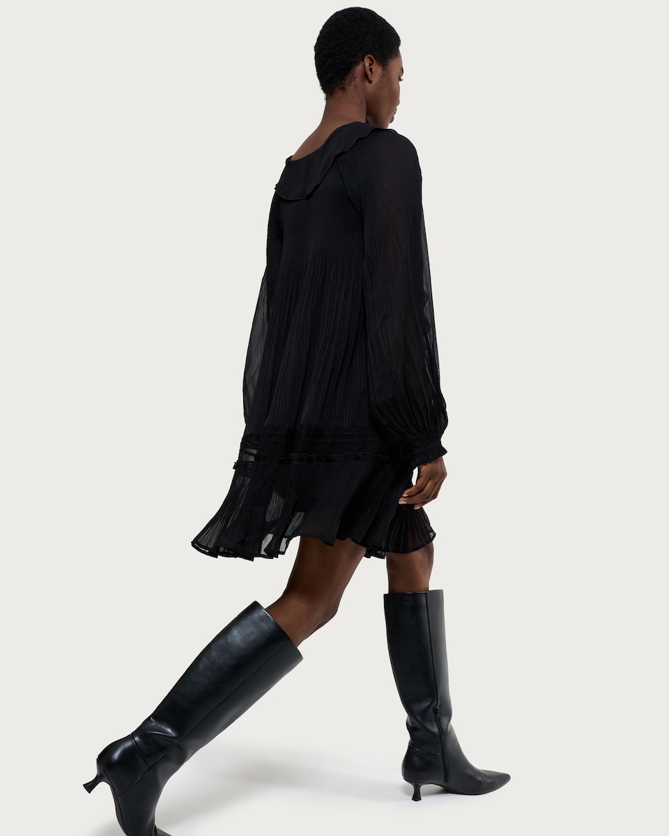 image 1 of F&F Chiffon Ruffled Pleated Mini Dress in Black