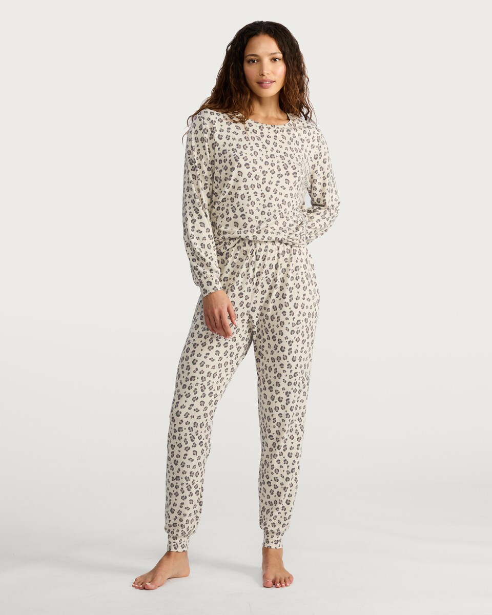 image 1 of F&F Textured Leopard Print Pyjama Set in Camel