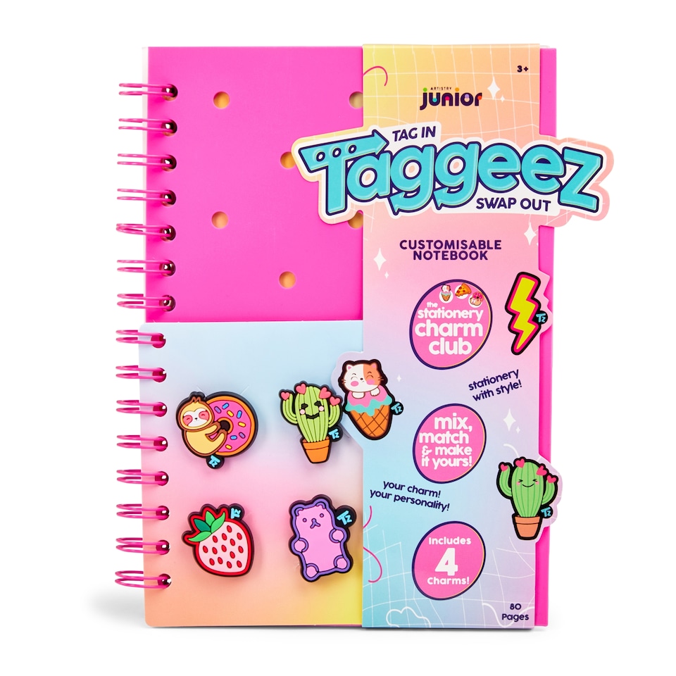 image 1 of Taggeez Customisable Notebook & Charms Pink