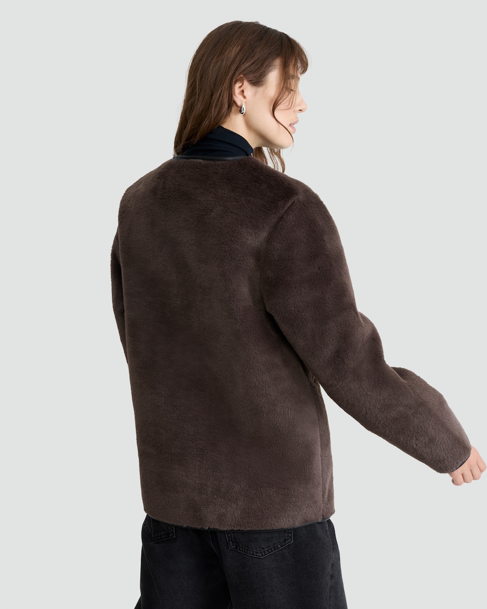 image 1 of F&F Faux Fur Toggle Coat in Brown