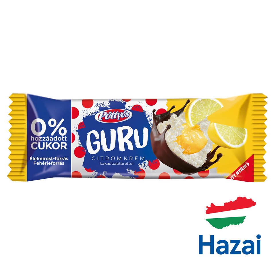 Pöttyös Guru 0% túródesszert kakaós étbevonattal, citromos krémtöltelékkel 30 g
