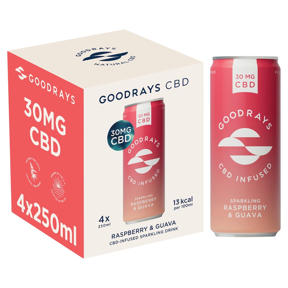 Goodrays Natural Cbd Raspberry & Guava Drink 4 X 250Ml