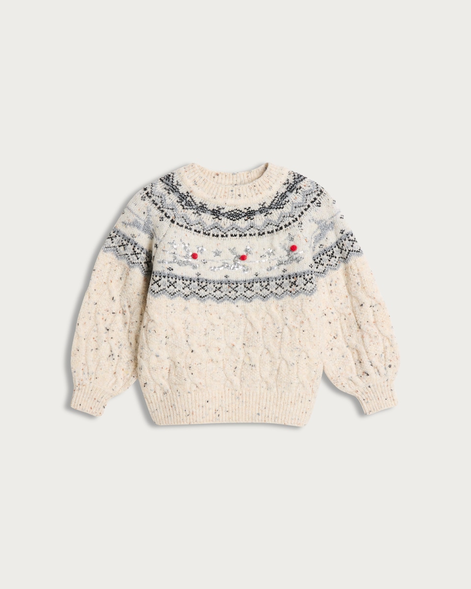 image 1 of F&F Girls Knitted Fair Isle Christmas Jumper in Multi