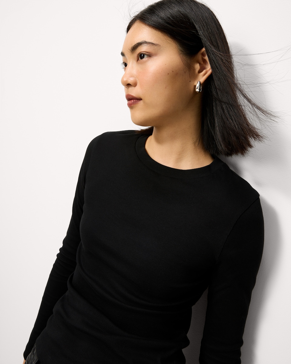 image 1 of F&F 3-Pack Cotton Rich Ribbed Long Sleeved Tops in Multi Black