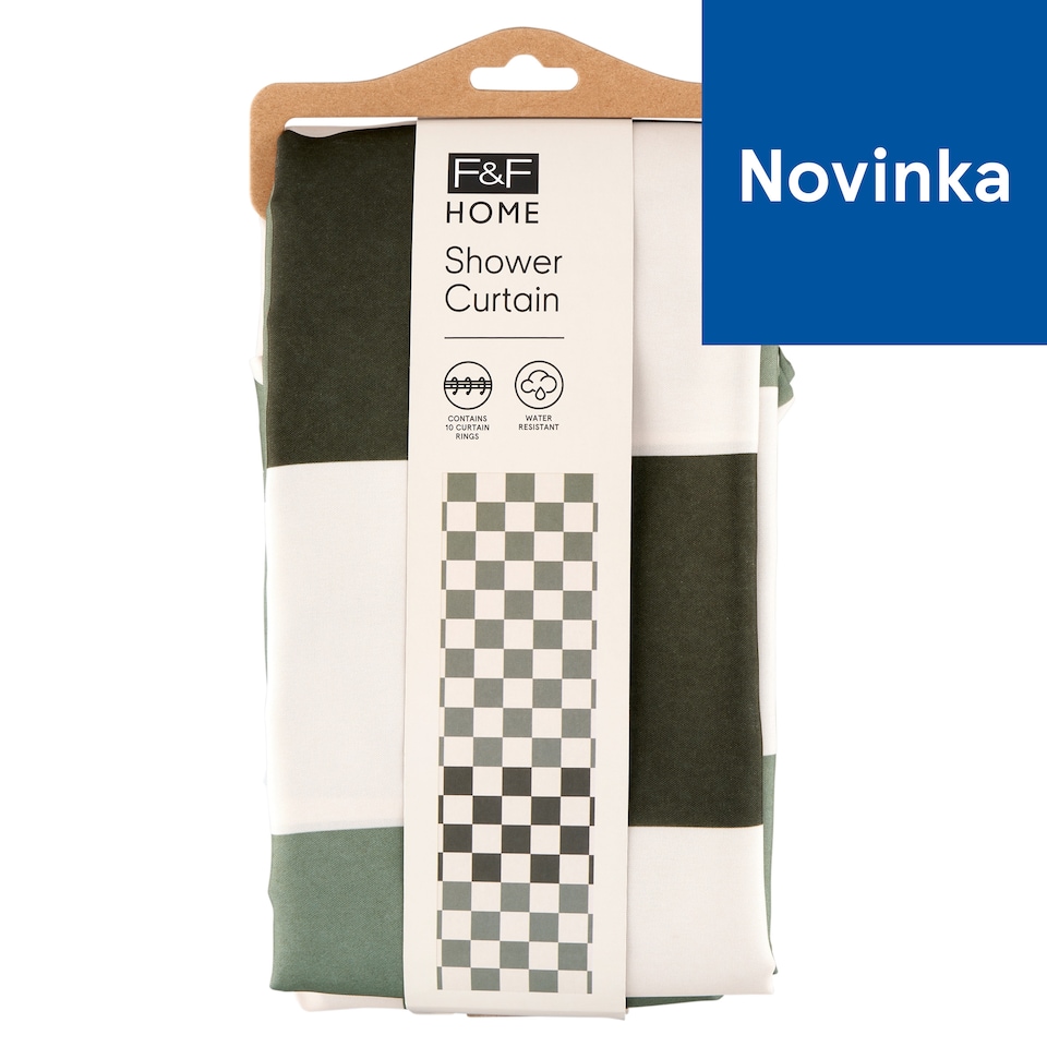 image 1 of F&F Home Green Checkered Shower Curtain 180 x 180 cm