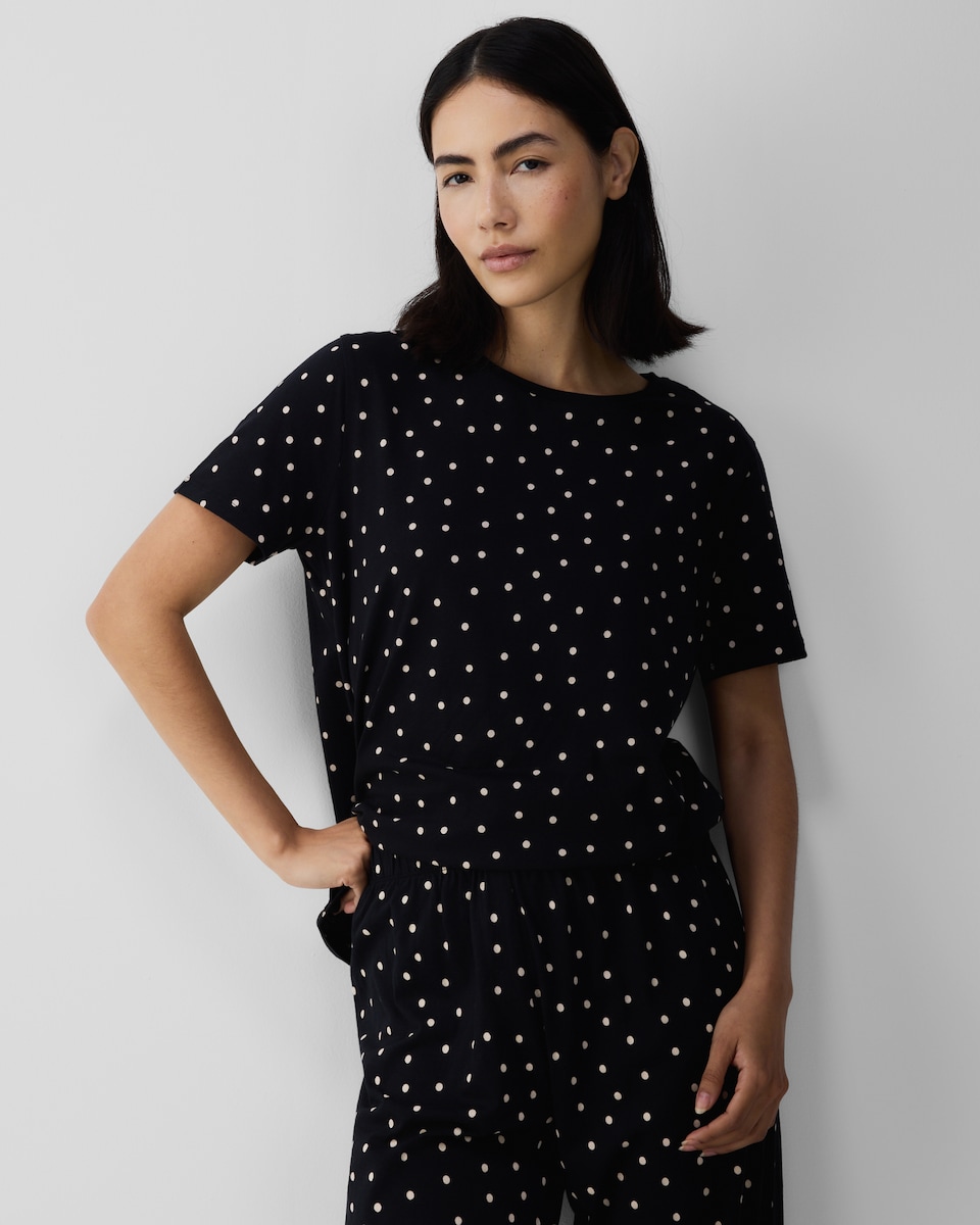 image 1 of F&F 2-Piece Pure Cotton Polka Dot Pyjama Set in Multi Black