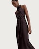 image 1 of F&F Satin Cowl Neck Sleeveless Midi Dress in Chocolate