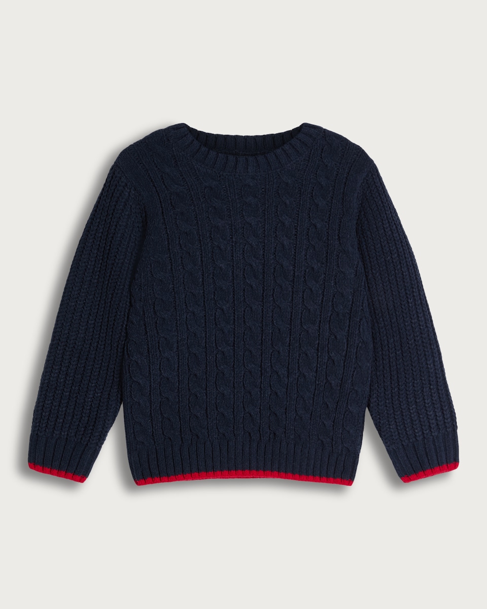 image 1 of F&F Boys Cable Knit Crew Neck Jumper in Navy