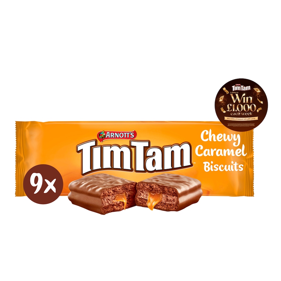image 1 of Tim Tam Chewy Caramel Chocolatey Biscuit Bars 9 Pieces 175g