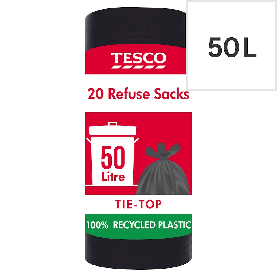 image 1 of Tesco Tie Top Bin Bags 50L X 20 Pack