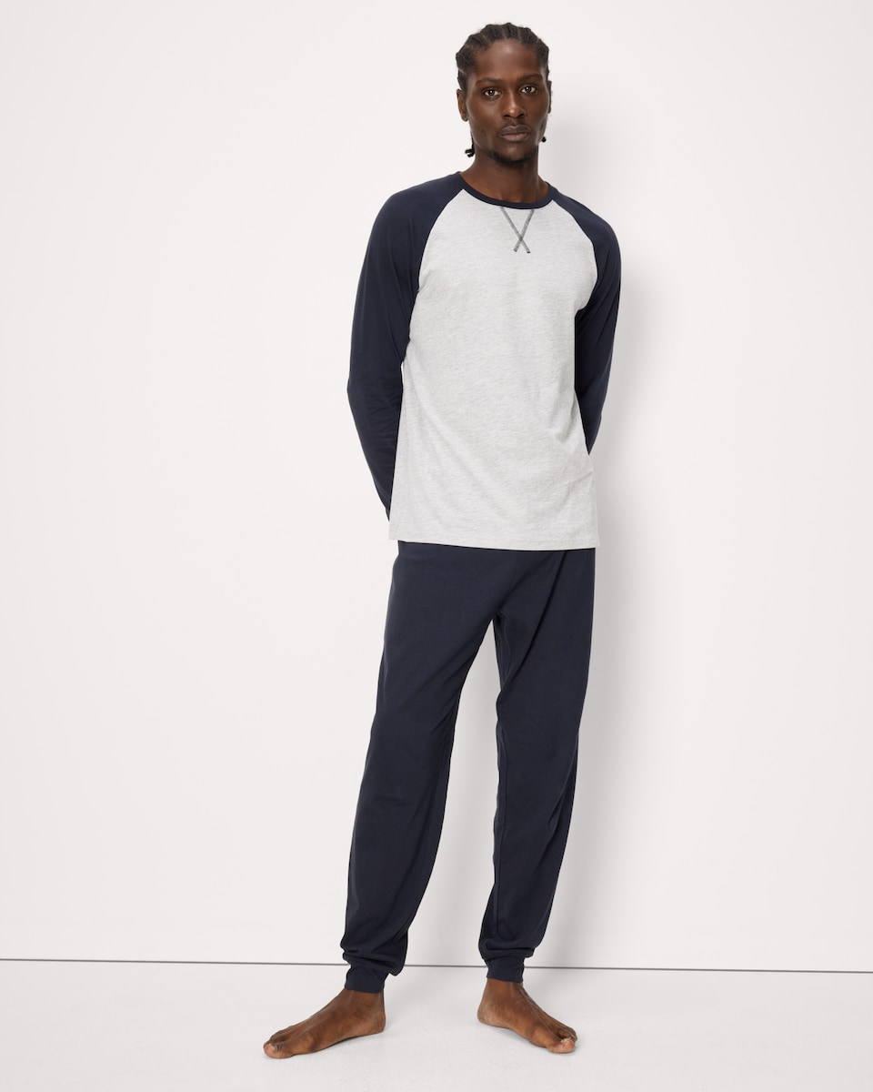 image 1 of F&F Cotton Rich Raglan Pyjama Set in Navy