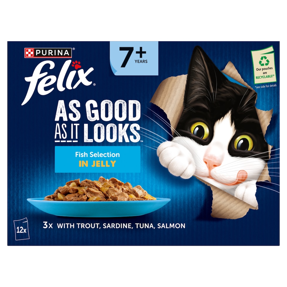 image 1 of Felix As Good As it Looks Senior 7+ Fish in Jelly Wet Cat Food 12x85g