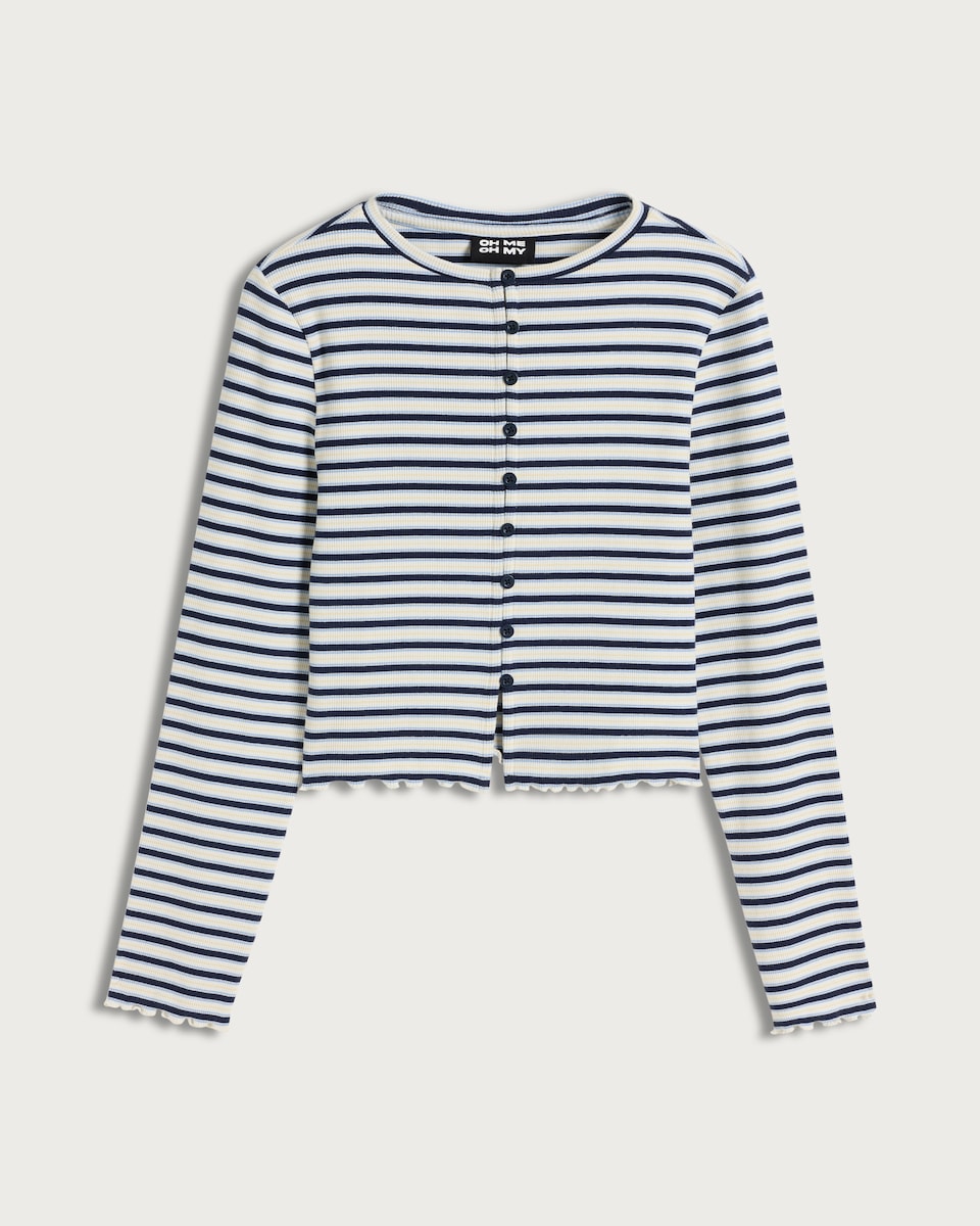 image 1 of OH ME OH MY Cotton Rich Ribbed Stripe Print Co-ord Cardigan in Multi