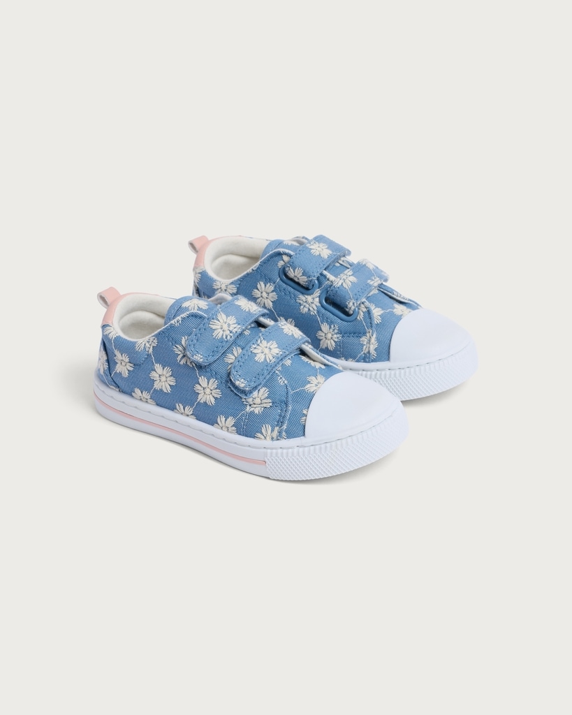 F&F Girls Floral Print Touch Strap Fastening Trainers in Blue
