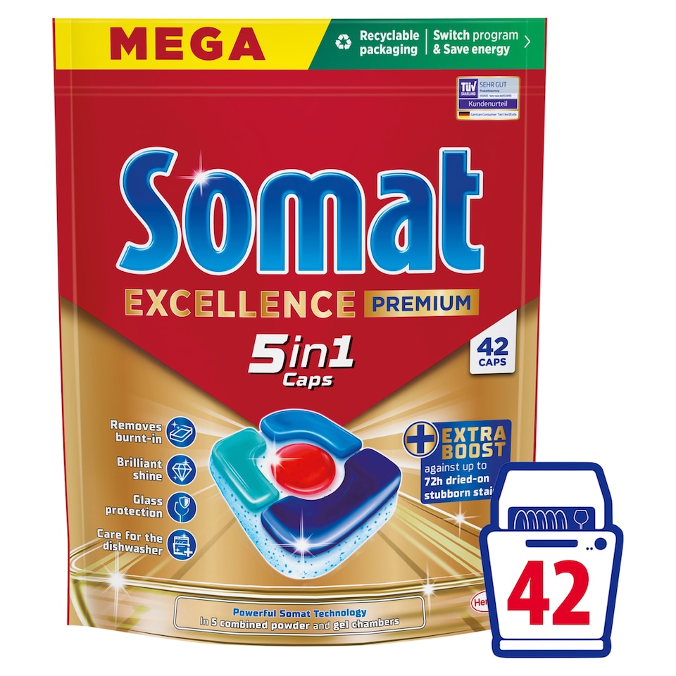 Somat Excellence Premium 5in1 Caps kapsle do automatické myčky na nádobí 42 ks 819g
