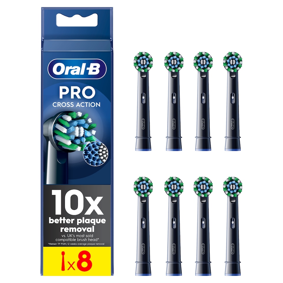image 1 of Oral-B Pro Cross Action Black Electric Toothbrush Heads 8 Pack