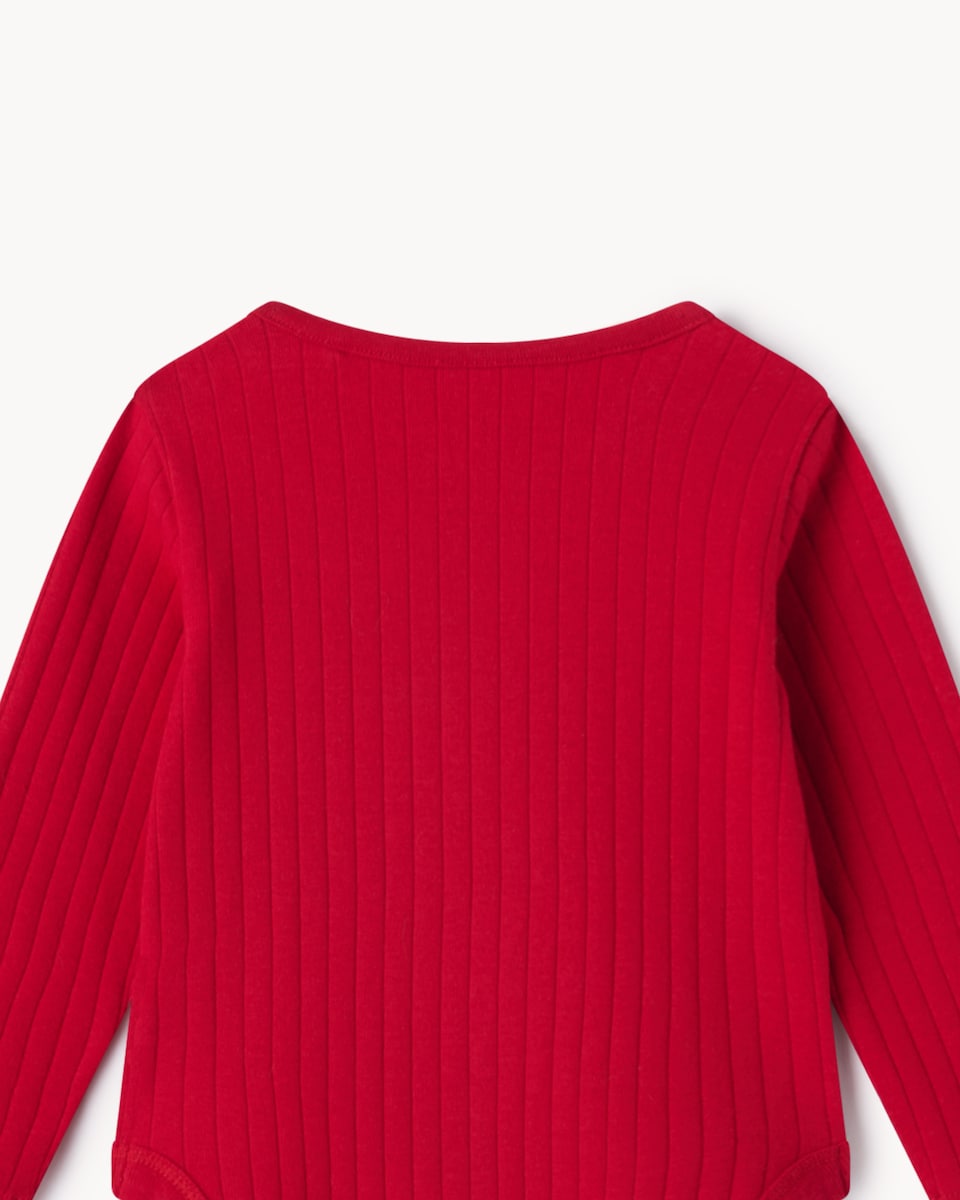 image 1 of Christmas Baby Cotton Rich Ribbed Santa Bodysuit in Red