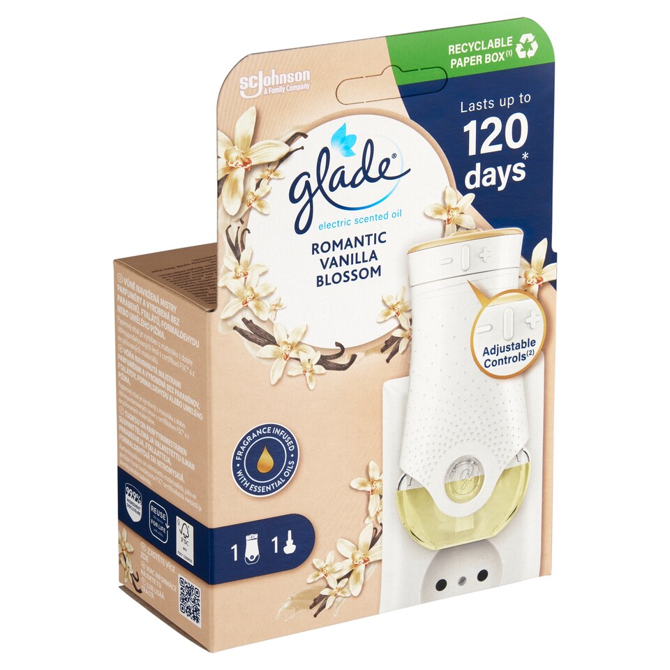 obrázok 1 z Glade Electric Scented Oil Romantic Vanilla Blossom elektrický tekutý osviežovač vzduchu 20 ml