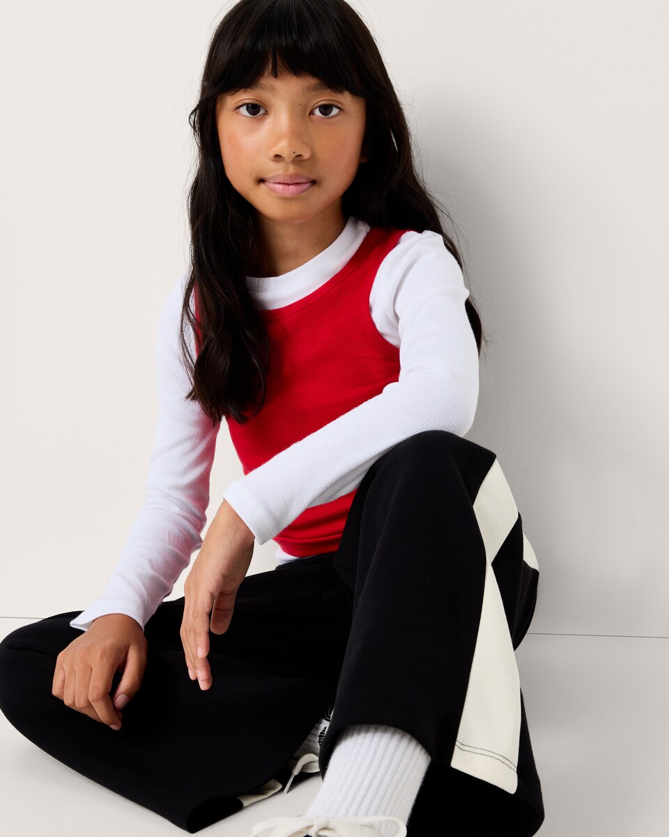 image 1 of F&F Girls Cotton Rich Layered Long Sleeved Top in Red