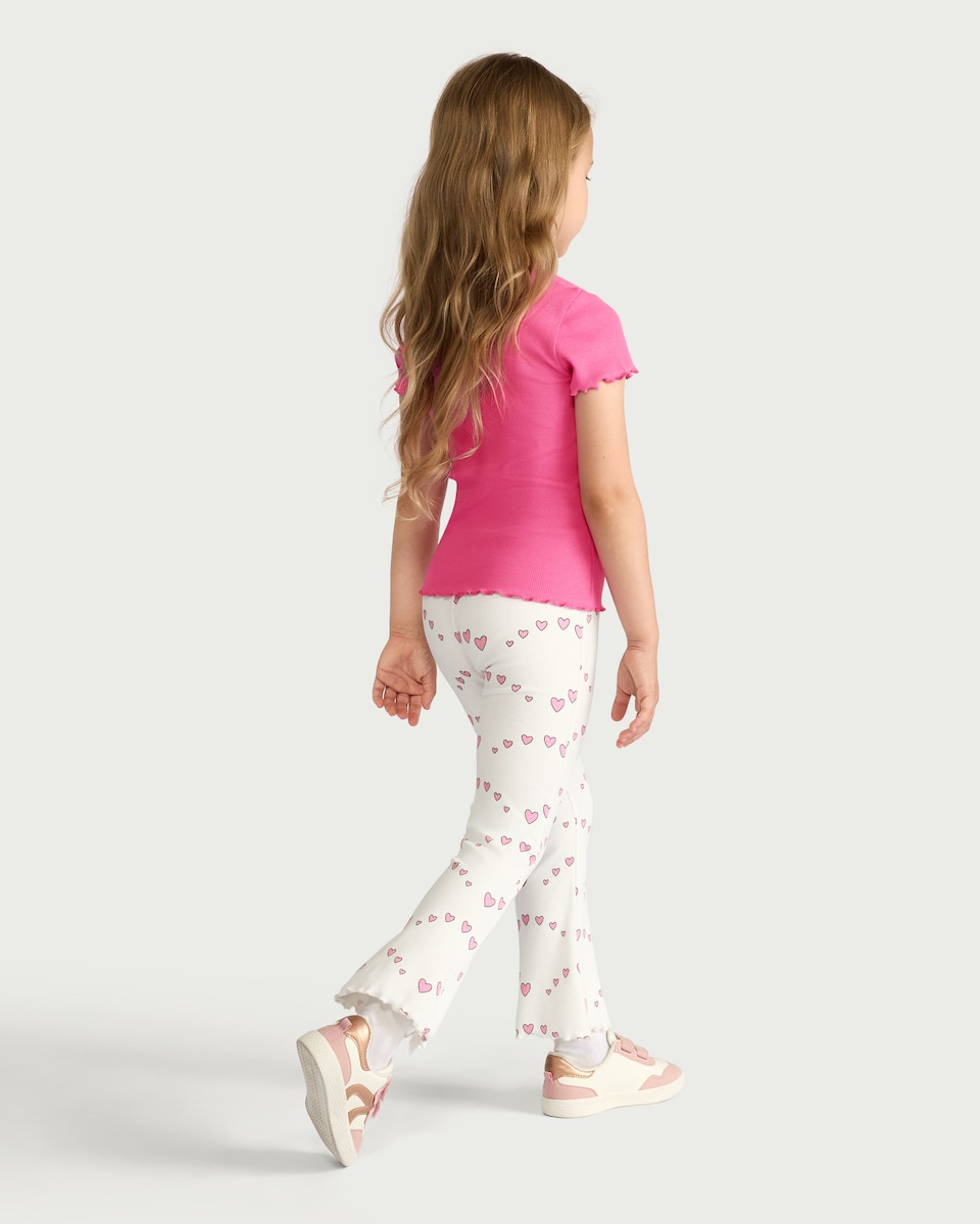 image 1 of F&F Girls 2-Pack Cotton Rich Heart Print Flared Leggings in Multi Pink