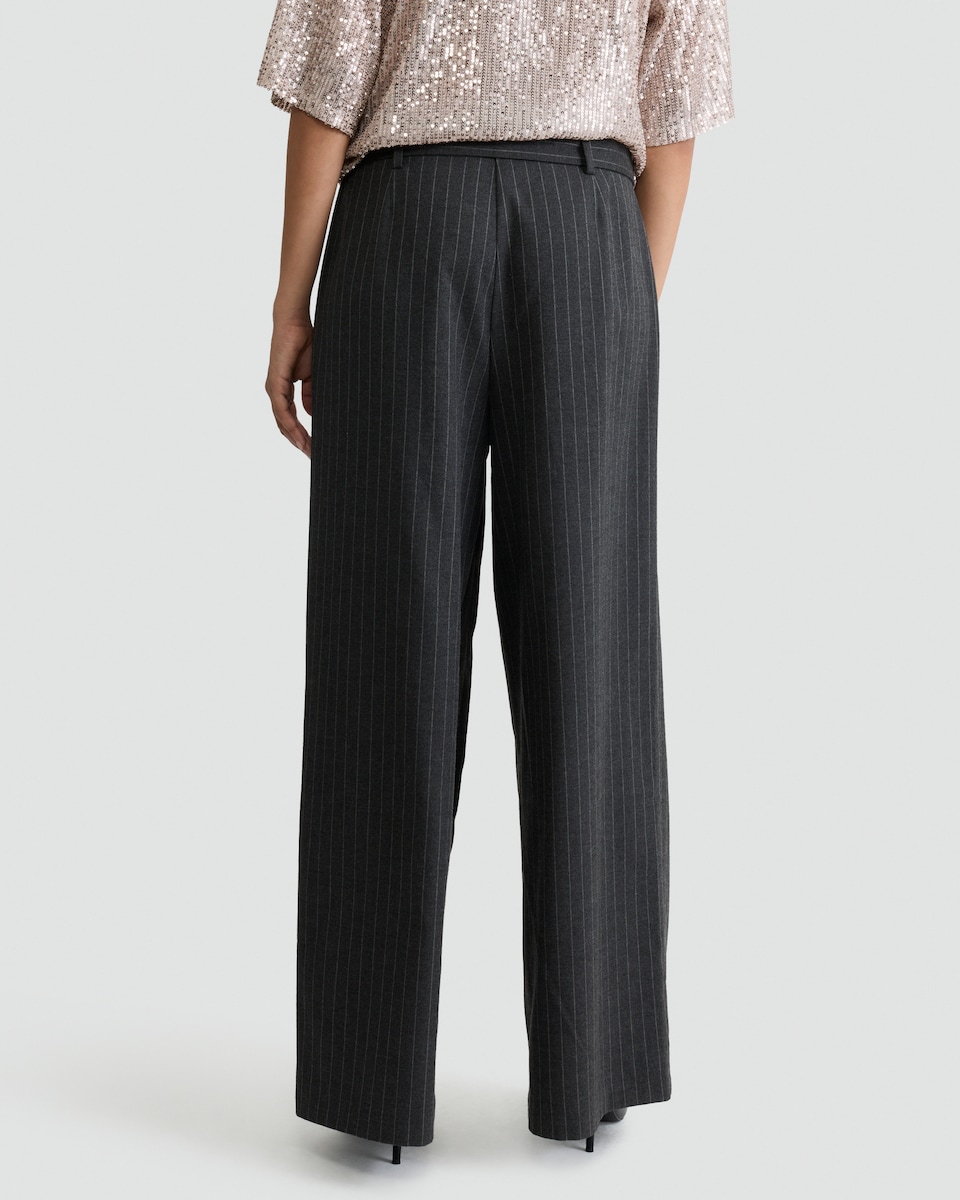 image 1 of F&F Pinstripe Wide Leg Belted Trousers in Grey