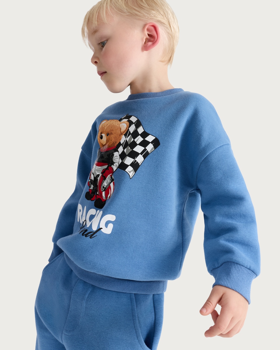 image 1 of F&F Boys Cotton Rich Racing Legend Sweatshirt and Joggers Set in Blue